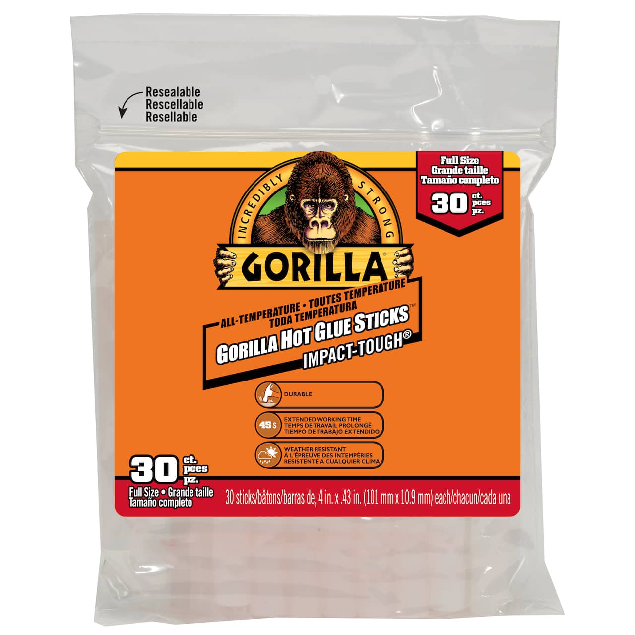 6 Packs: 30 ct. (180 total) Gorilla® Full Size Hot Glue Sticks
